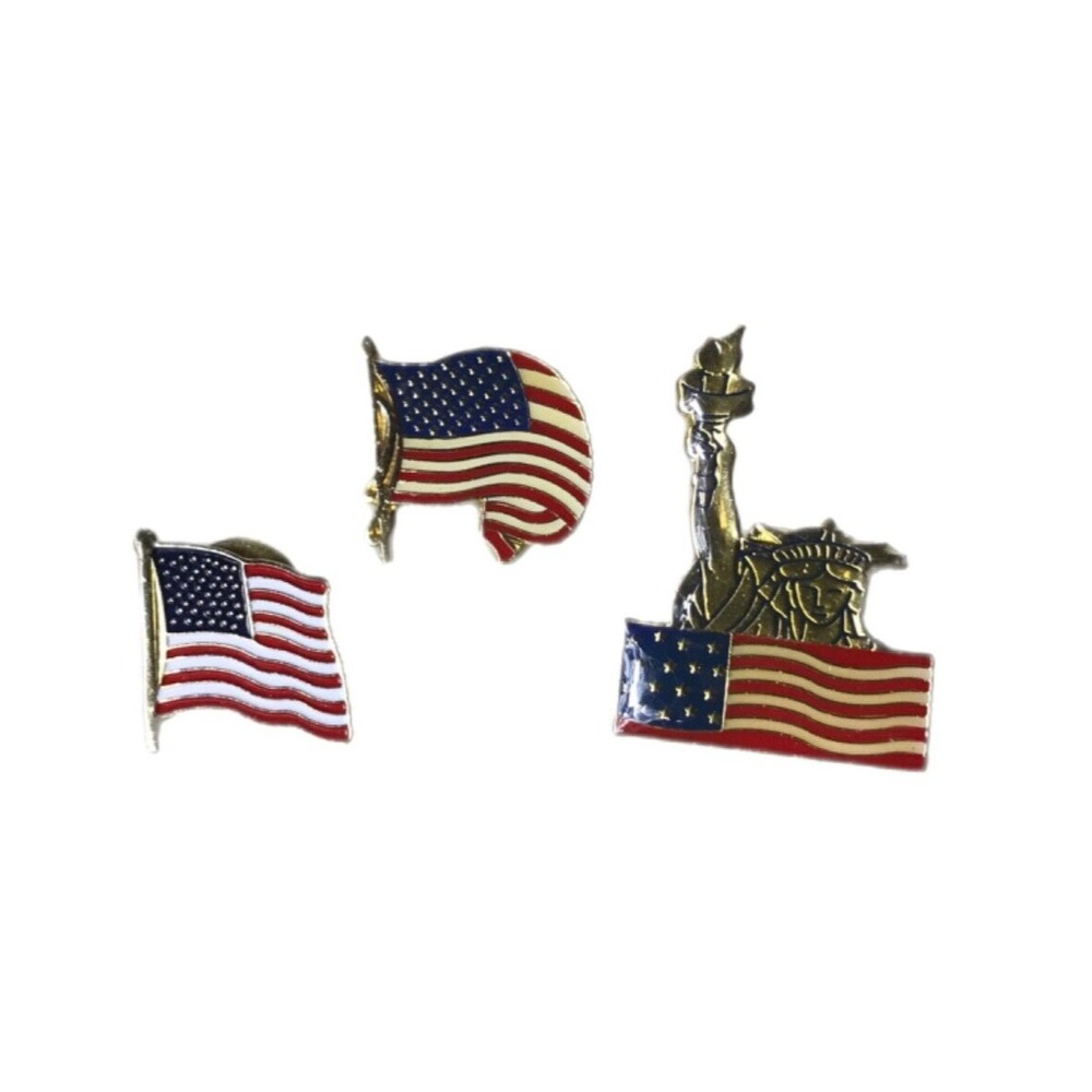 American Flag USA Patriotic Lapel Tie Pin Souvenir Vintage Statue‎ of Liberty